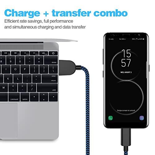 AIOXQNL& 5Pack (3/3/6/6/10FT) Fast Charging 3A USB-C to USB-A Cable Rapid Charger Quick Cord Compatible Samsung Galaxy S10 S9 S8 Plus, Note 10 9 8, LG V50 V40 G8 G7(Blue)
