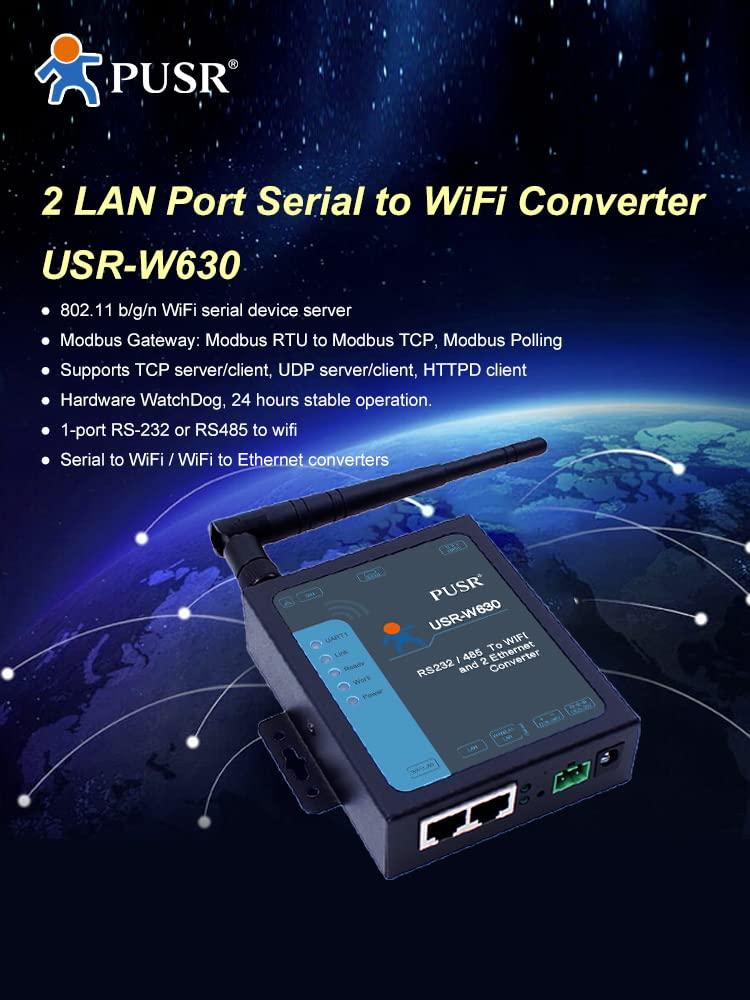 PUSR PUSR Industrial WiFi to 2 Ports Ethernet to Serial Converter Supports modbus RTU to TCP rs232 rs485 to WiFi ethernet Server USR-W630