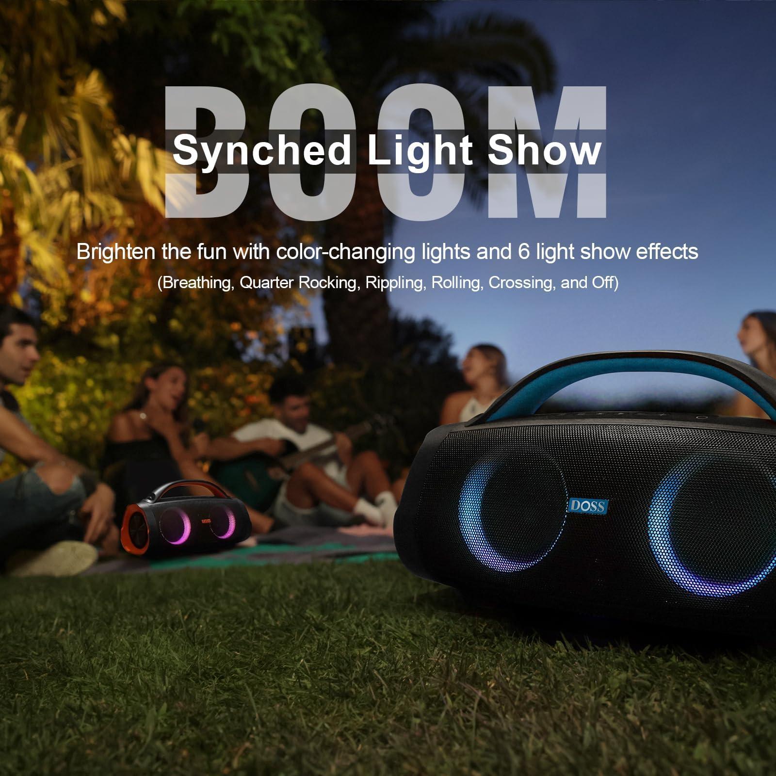 DOSS DOSS Extreme Boom Pro Loud Bluetooth Speaker with 100W Stereo Sound, Extra Bass, 20H Playtime, Party-Sync Led Lights, Built-in Power Bank, IPX6 Waterproof for Outdoor, Camping, Travel-Blue
