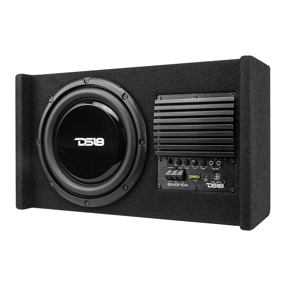 DS18 DS18 EN-DF10A 10" Amplified Thin Shallow Down-Firing Subwoofer Enclosure 500 Watts - Powered Subwoofer Box Compact Sealed Design for Car & Trucks