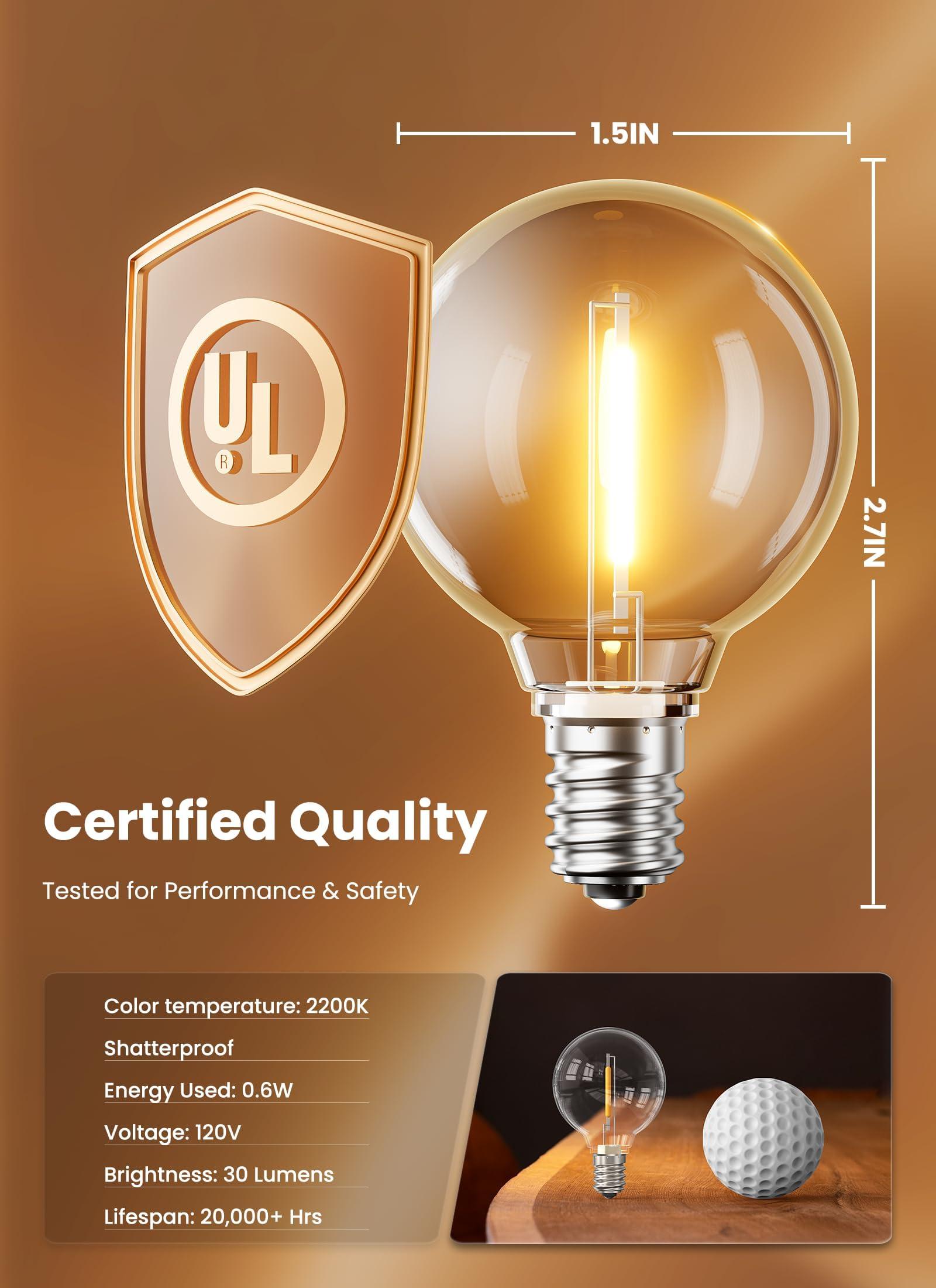 Brightown Brightown G40 Replacement LED Light Bulbs, 25 Pack Clear Globe Bulb fits E12 C7 Candelabra Screw Base Sockets, 1.5 Inch Dimmable Edison Light Bulbs for Indoor Outdoor Patio Decor, Warm White