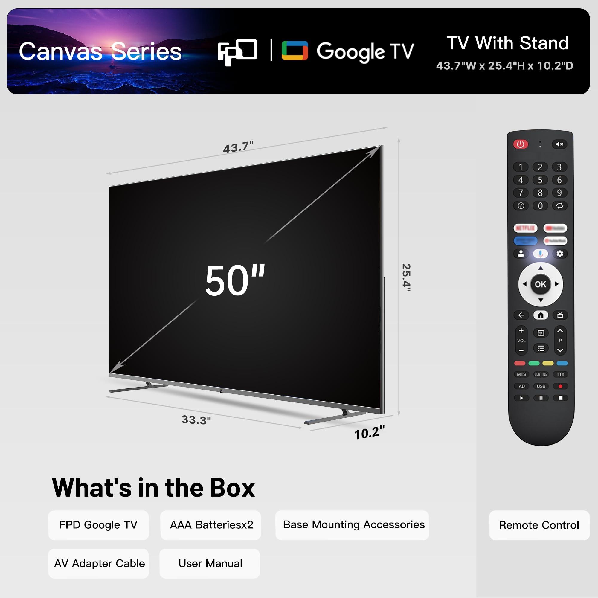 FPD FPD 50 Inch Smart TV, 4K LED Google TV with Google Play Built-in Google Cast, HDR 10, MEMC, Voice Remote, Dolby Atmos & Vision, UHD Stream Live Television (CG50-C3,2024)