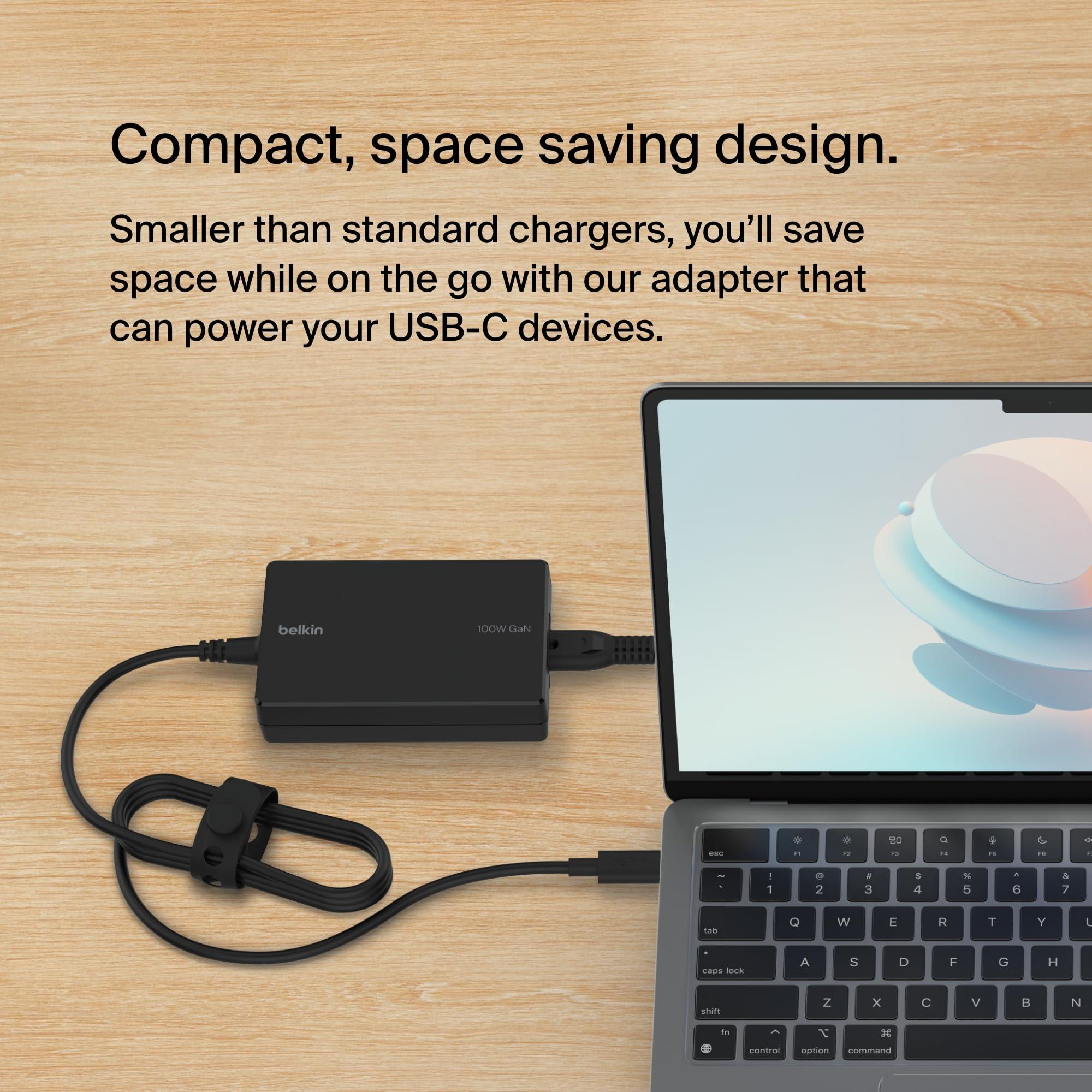 Belkin Belkin Connect 100W USB-C Core GaN Power Adapter, Fast-Charging Adapter w/Universal USB-C Compatibility, 100W Power Delivery, 8ft Power Cable for Gaming, MacBook Pro, PC Laptops, and Chromebook