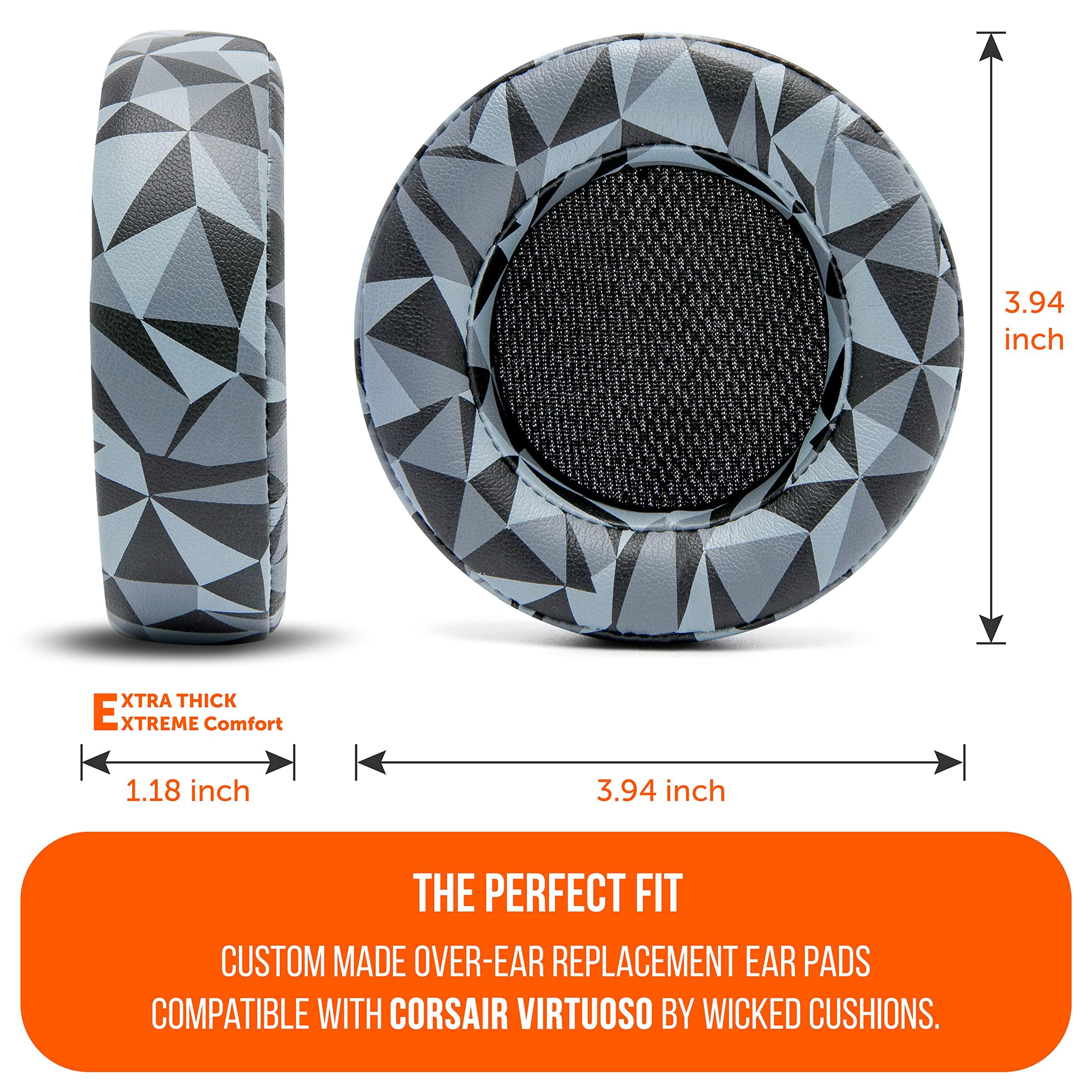 WC WC Upgraded Replacement Earpads for Corsair Virtuoso Gaming Headset Made by Wicked Cushions | Improved Durability, Thickness, Softer Leather, and Sound Isolation | (Geo Grey)