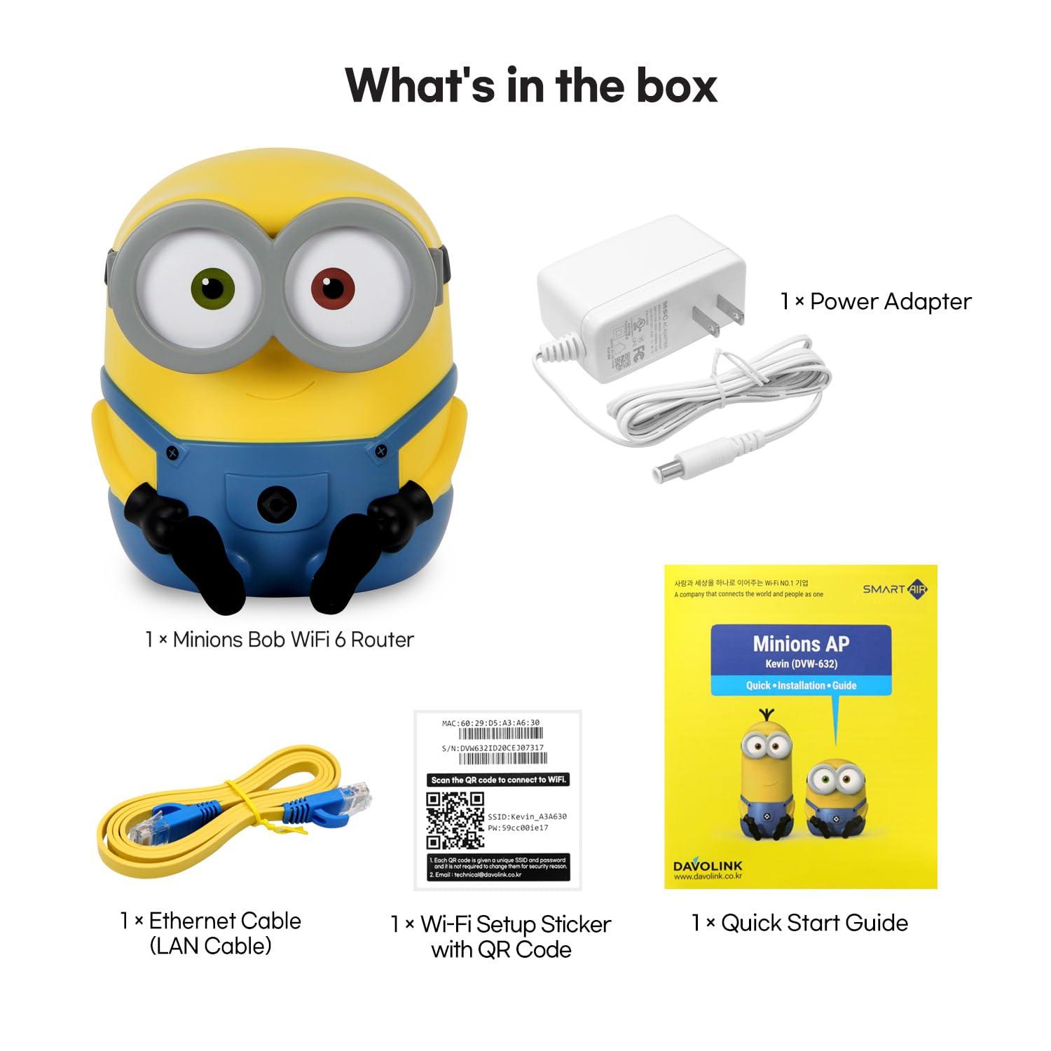 smart air Davolink Minions Bob WiFi 6 Router for Home - Turbocharge Your Internet with Minions Magic Secure Travel WiFi Router - Gaming Router