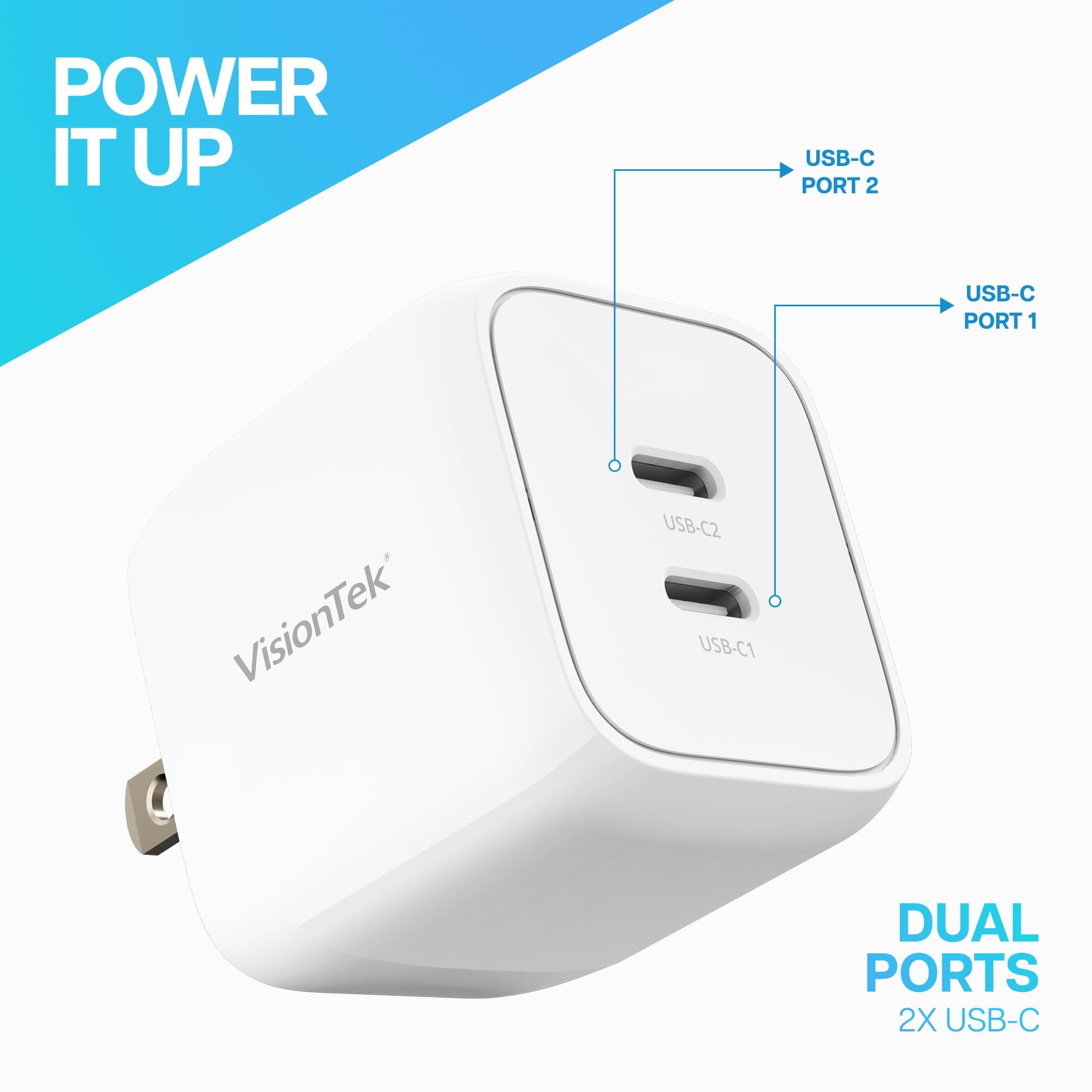 VisionTek VisionTek GaN II 35W Wall Fast Charger - Dual USBC Ports - 2X USB-C - Compatible with Ipad, iPhone, Galaxy, Steam Deck, Tablets, Pixel and More - 901534