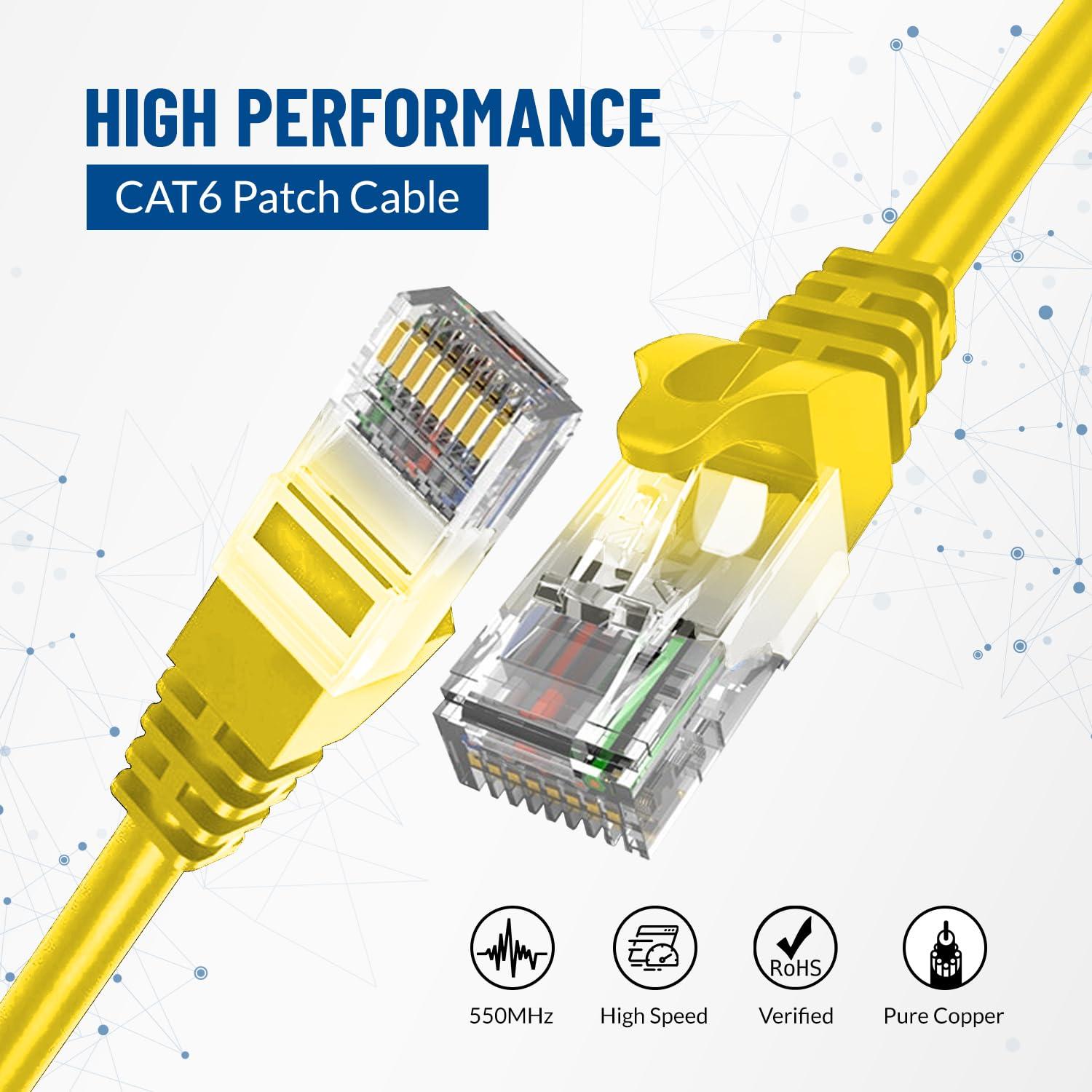 NewYork Cables NewYork Cables Cat6 Ethernet Patch Cable 10 ft (1 Pack), Snagless Cat6 Patch Cables for Data Centers, 10Gbps, 550Mhz Ethernet Cord, Bare Copper Network Patch Cables for Home and Enterprise -Yellow