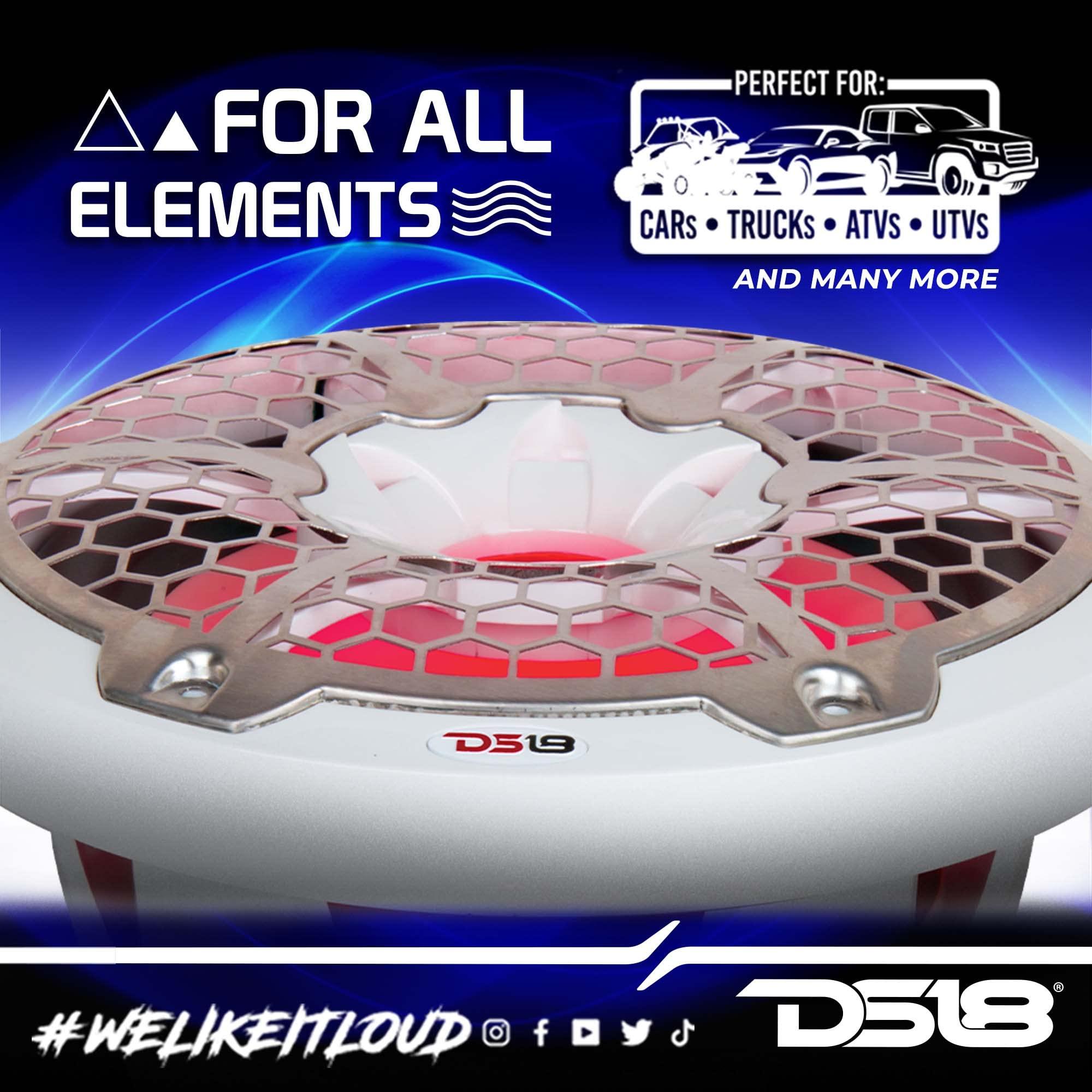 DS18 DS18 NXL-10SUB/BK Hydro 10\" Marine Subwoofer with Integrated RGB LED Lights 600W Max, 100% UV Stable, IP65 Waterproof, 4 Ohms - for All Elements, Boat, UTV, ATV & Jeeps (1 Speaker)