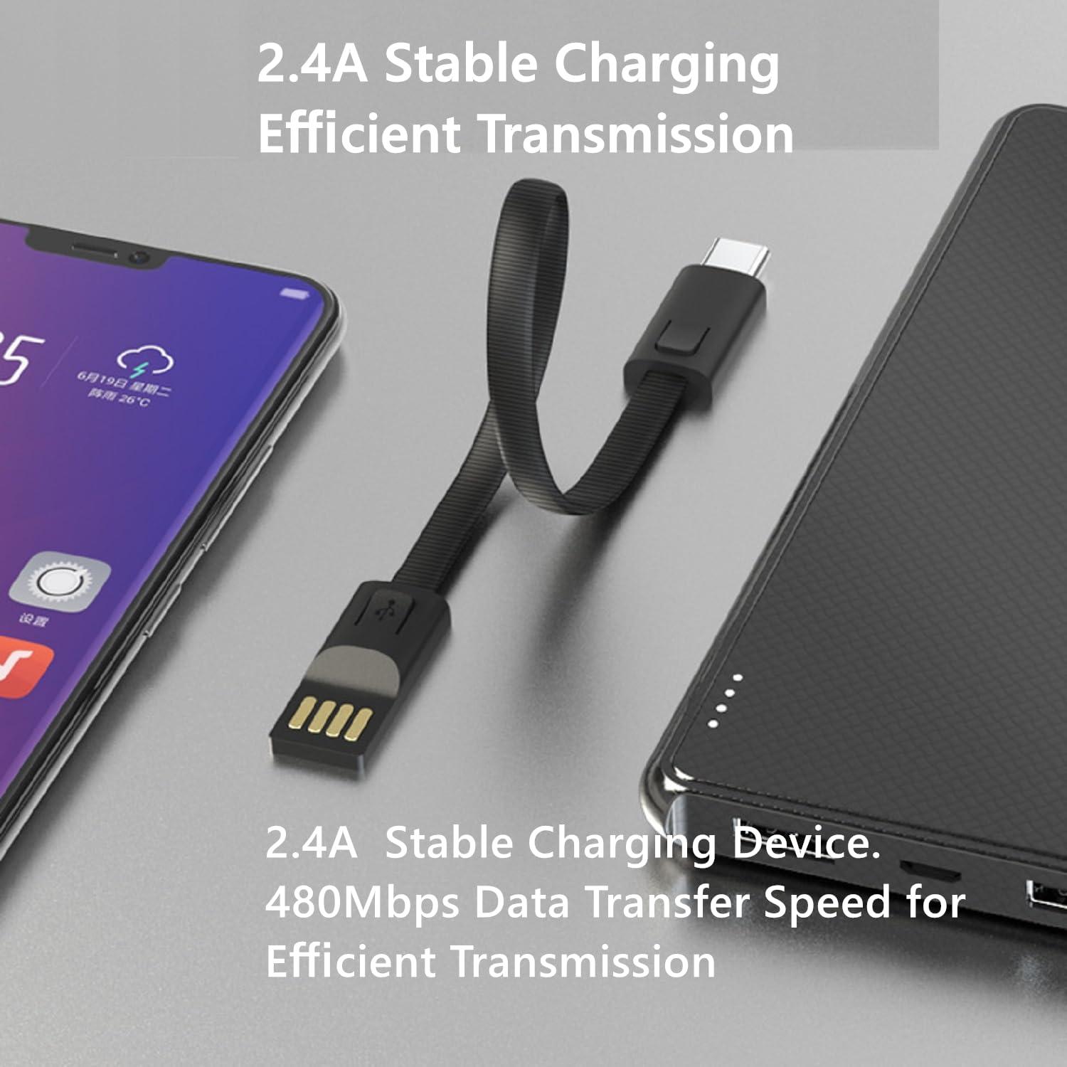 JASHALO USB A to C Charger Cable, Portable Keychain 0.75ft Short Type-C Charging & Data SYNC Nylon Braid Cord for power bank, Compatible with iPhone 15/15 Pro Max Galaxy S20 S10 S9 S8 and other usb c devices.