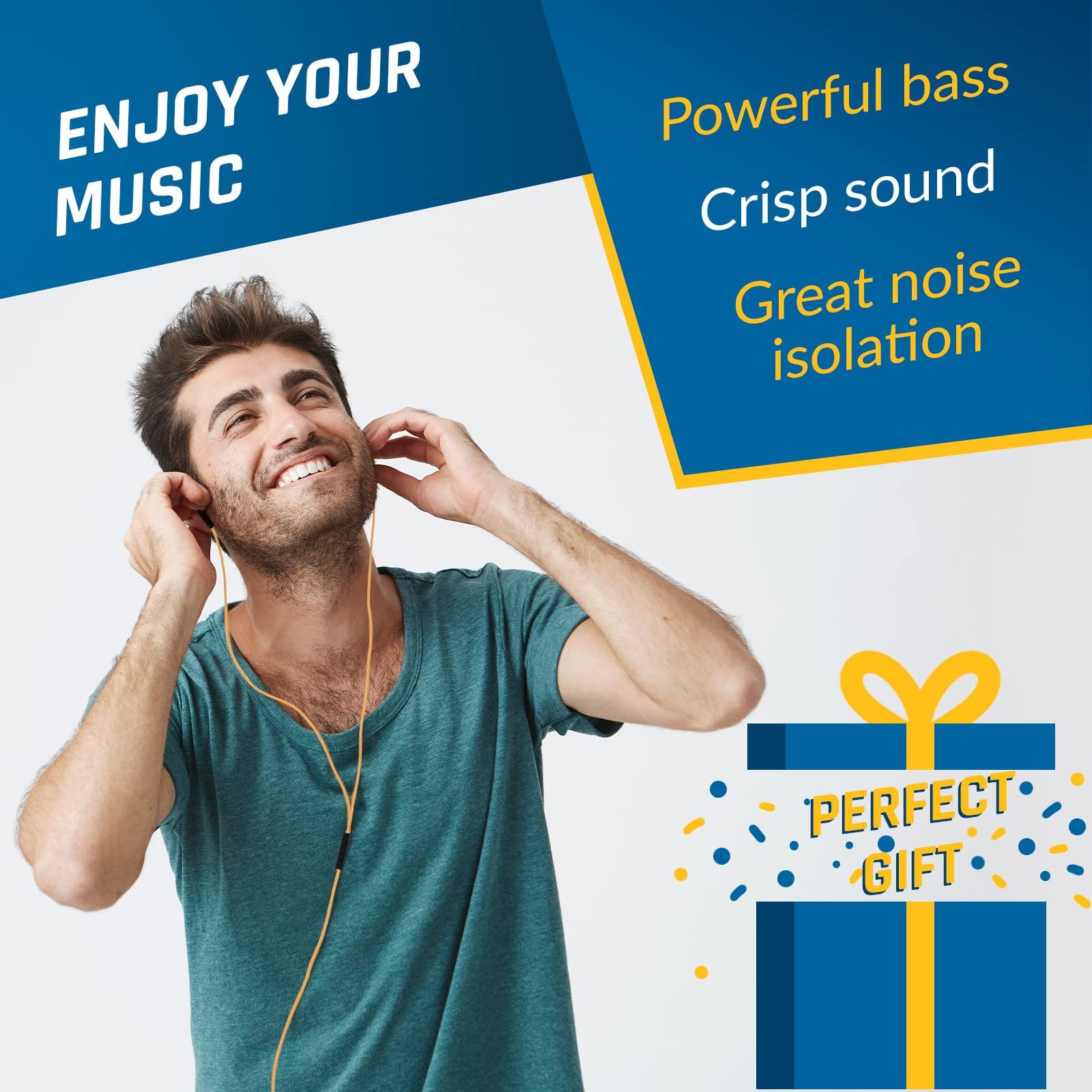 KLIM KLIM Fusion Earbuds Wired with Microphone + Long-Lasting with 5 Years Assurance - New - Innovative Memory Foam Earbuds + Gaming Earbuds with Mic and 3.5 mm Jack - Orange Earphones