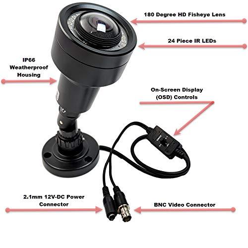 CCTV Camera Pros CCTV Camera Pros AHD-BL25 Wide Angle Security Camera, 180 Degree Color Indoor/Outdoor Bullet, 1080p HD TVI AHD CVI CVBS, IR, BNC, Black Weatherproof Housing