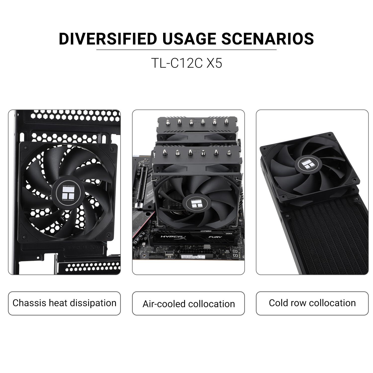 Thermalright Thermalright TL-C12C X5 CPU Fan,Black Cooling, Fan in The unlit VersionEstablish Ties or Contact PC Fan with 1550RPM Speed, 120mm Computer Case Cooler,PWM Control for Case and Liquid Cooler