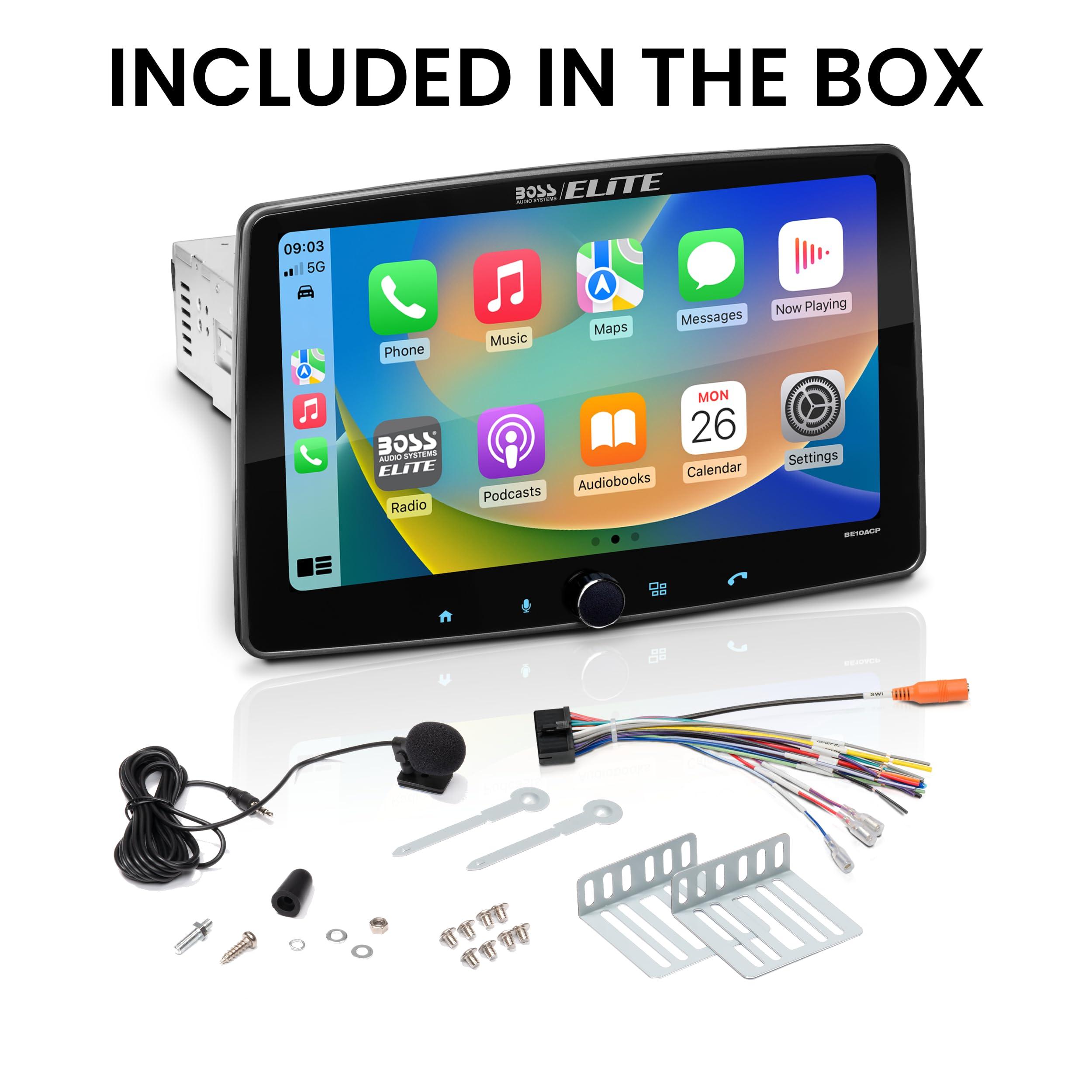 BOSS Audio Systems BOSS Audio Systems Elite BE10ACP Car Stereo - Detachable 10.1\" Touch Screen Car Stereo Apple CarPlay & Android Auto Head Unit, Single DIN with Double DIN Brackets, Bluetooth, No CD/DVD Player