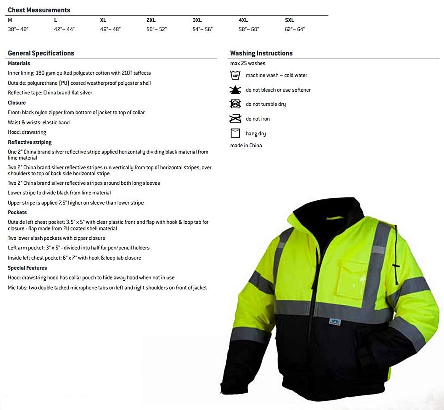 Pyramex Safety Pyramex Safety RJ3210M Safety Bomber Jacket with Quilted Lining, Hi-Vis Lime, Medium