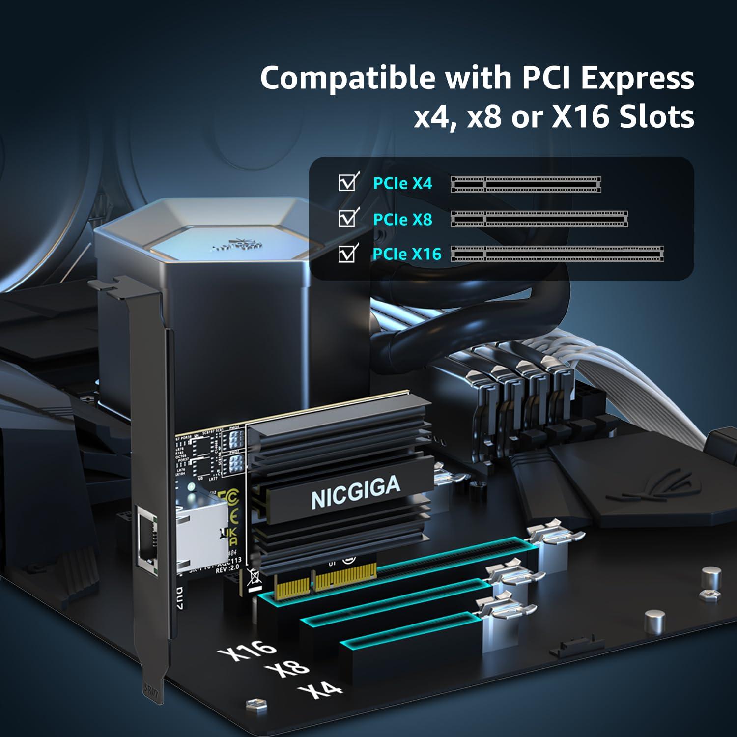 NICGIGA 10G Base-T PCI-e Network Card, Marvell AQC113 Controller, NICGIGA 10Gb Ethernet Adapter Support WOL, 10Gbe RJ45 Port NIC Card, Windows10/11/Windows Server/Linux