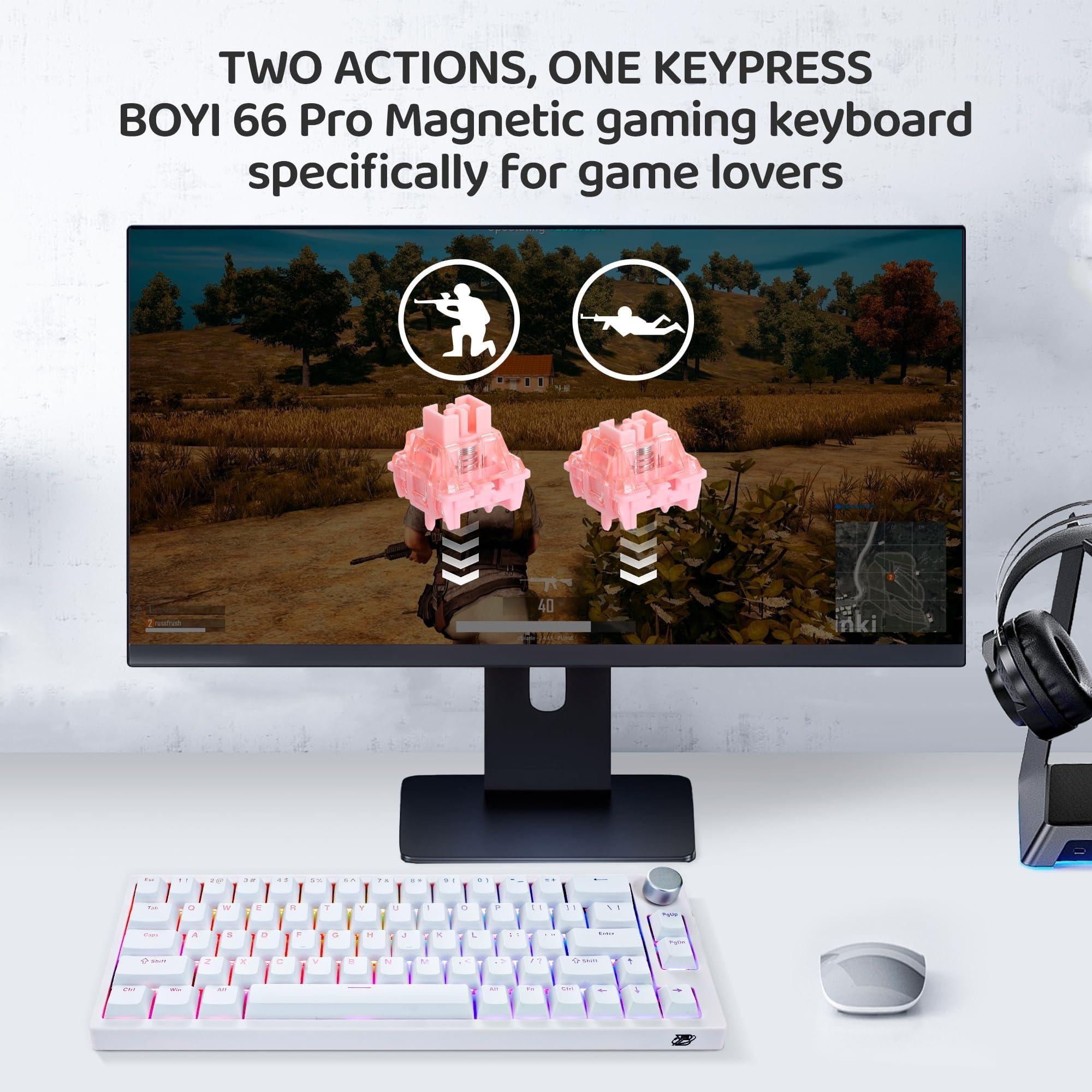 BOYI BOYI 66Pro Rapid Trigger Magnetic Switch 65% Mechanical Keyboard,Hall Effect Gasket-Mounted RGB HotSwap Hyper-Fast Adjustable Actuation Wired Compact Gaming Keyboard with Knob(White)