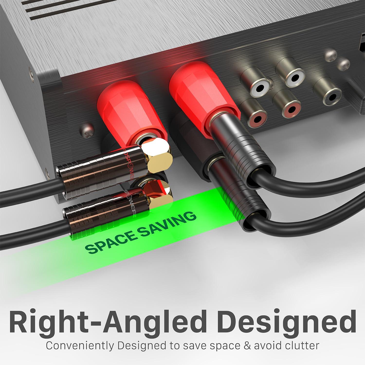 FosPower FosPower Right Angle Banana Plugs (2 Pairs / 4 pcs), Closed Screw 24K Gold Plated Banana Speaker Plug Connectors for Speaker Wire, Wall Plate, Home Theater, Audio/Video Receiver, and Sound Systems