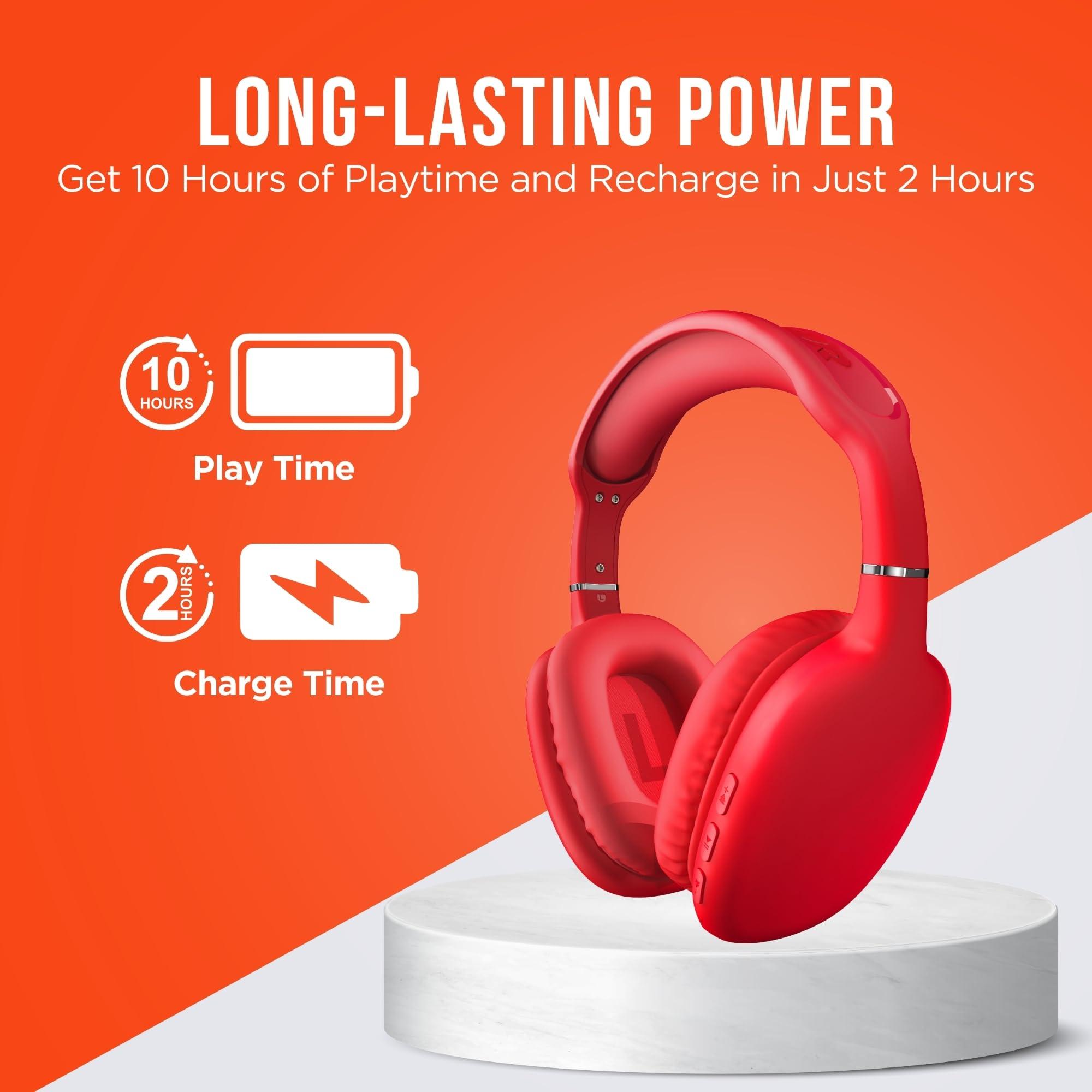 HyperGear HyperGear Vibe Bluetooth Wireless Headphones - Over-Ear Headphones Wireless with Noise Isolating Fit, Built-in Mic & Controls, Memory Foam Ear Cups for Travel, Home Office, Gym & More - Red