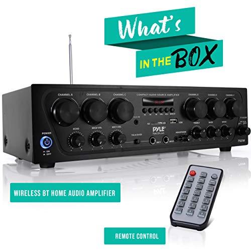 Pyle Pyle Wireless Bluetooth Home Audio Amplifier System-Upgraded 6 Channel 750 Watt Sound Power Stereo Receiver w/USB, Micro SD, Headphone,2 Microphone Input w/Echo, Talkover for PA - PTA62BT.5