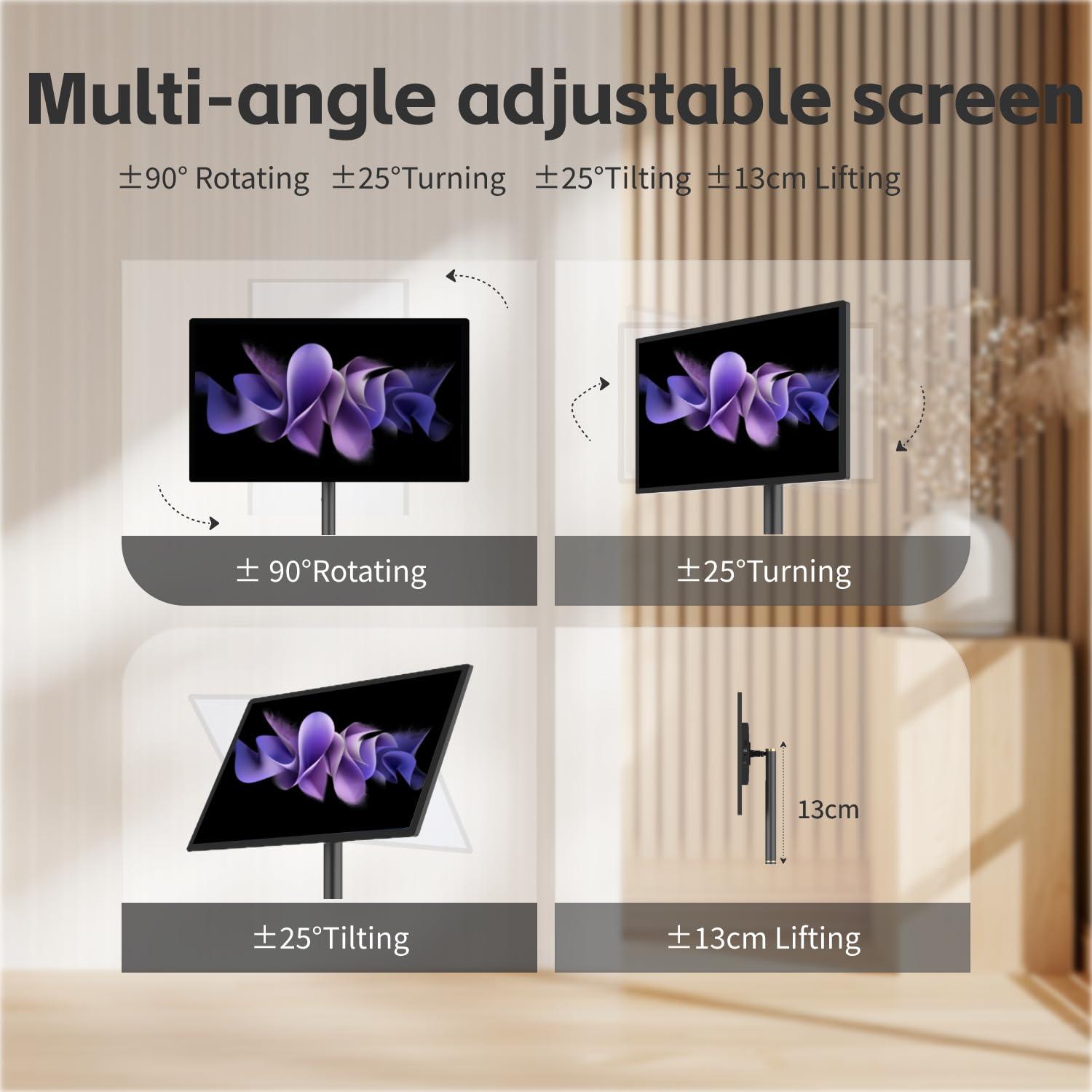 BFSign 32 Inch Portable TV on Wheels, 8G RAM +128GB, 8-core Qualcomm CPU Rolling TV with 19201080 Touch Screen, 4K Camera, Built-in 9000mAh Battery, Android 13 OS,Full Swivel Rotation
