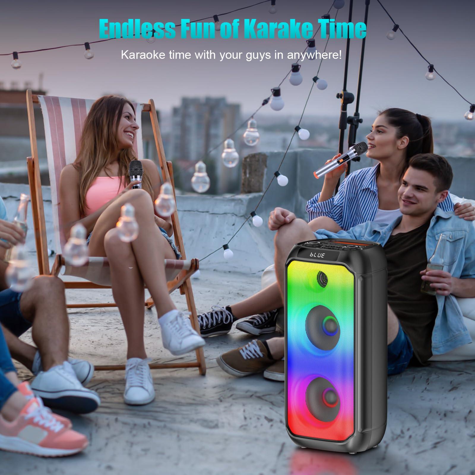 TAMPROAD TAMPROAD Bluetooth Speakers, 80W Peak Wireless TWS Portable Outdoor Party Speakers with Subwoofer, LED Colorful Lights, Loud Stereo Sound Music Box with Microphone for Home, Camping, Travel