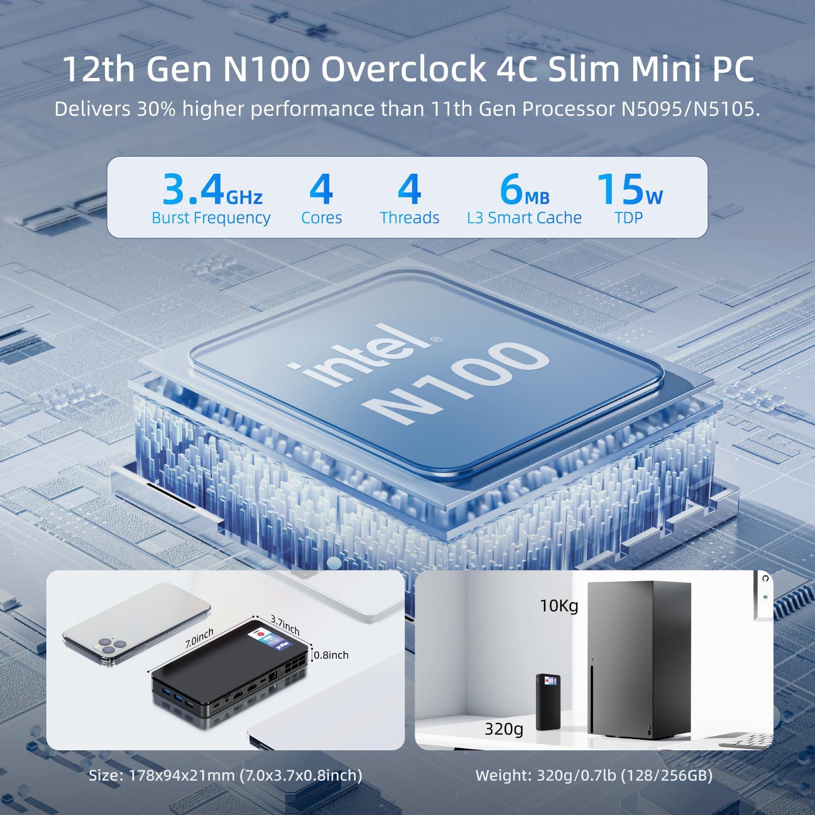 MeLE MeLE Overclock4C Mini PC, 12th Alder Lake-N100(up to 3.4GHz,4C/4T), 16GB DDR4 512GB Micro Desktop Computer, 4K Triple Display, All-in-one USB-C, USB3.2/WiFi/BT/Ethernet on Business Home Office