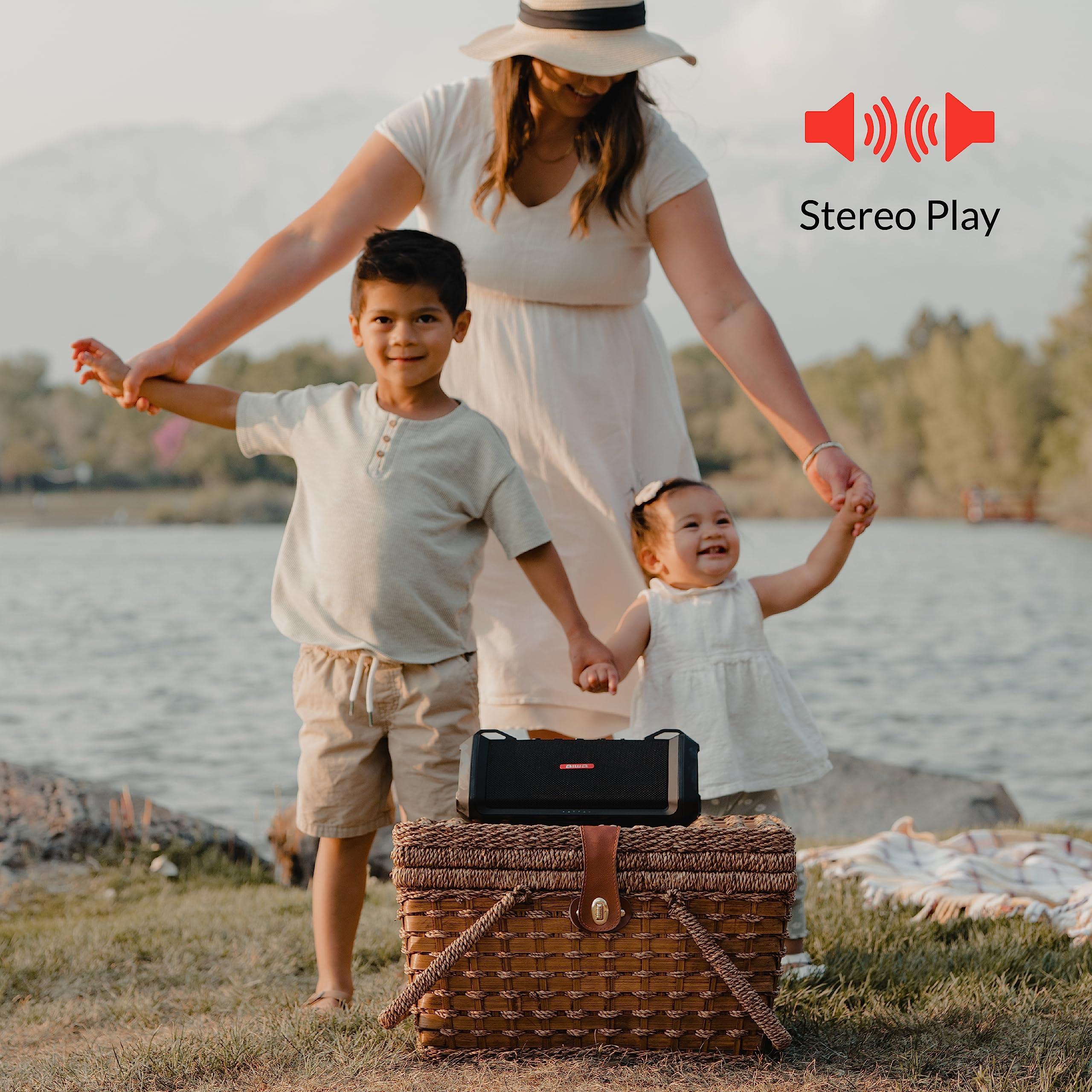 Aiwa Aiwa Exos-3 Waterproof Bluetooth Speaker, 60W Peak Power, 20-Hour Playtime, Stereo Sound, USB-C Charging, IPX7 Waterproof, Wireless Pairing, Perfect for Outdoor Adventures