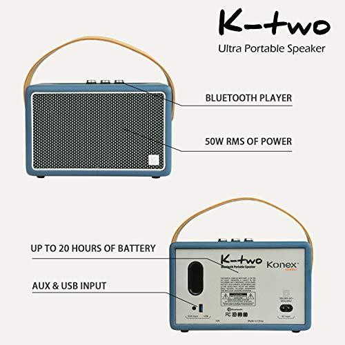 Konex audio Vintage Bluetooth Speakers, KONEX 40W Leather Portable Wireless Speaker, Bluetooth 4.2 Heavy Bass Music Player, 20H Long Playtime, Mid Century Modern Decor for Home, Office, Party, Gift for Friend