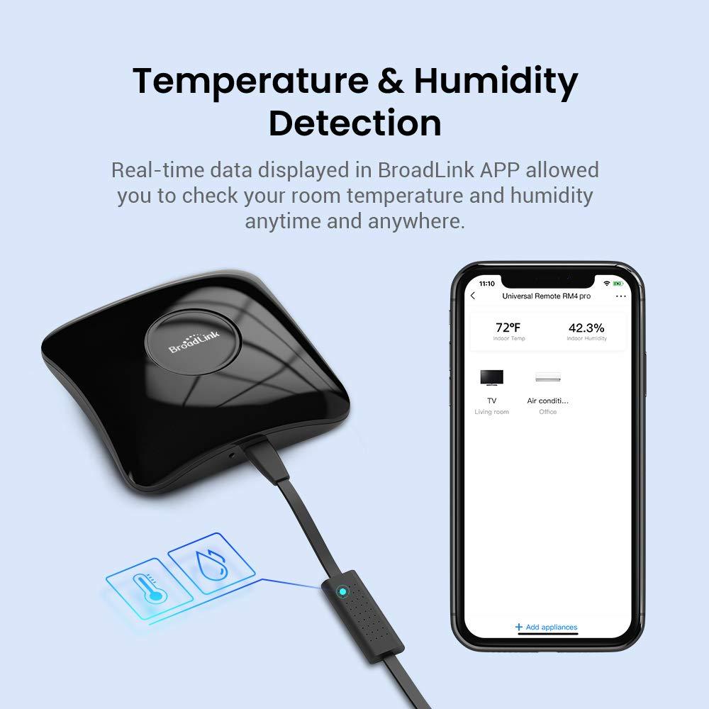 Broadlink BroadLink RM4 pro Smart Remote and Sensor Cable Set RM4 pro S (2.4 GHz Wi-Fi Only), Universal IR RF Remote Control Hub with Temperature Humidity Monitor USB Cable, Works with Alexa & IFTTT