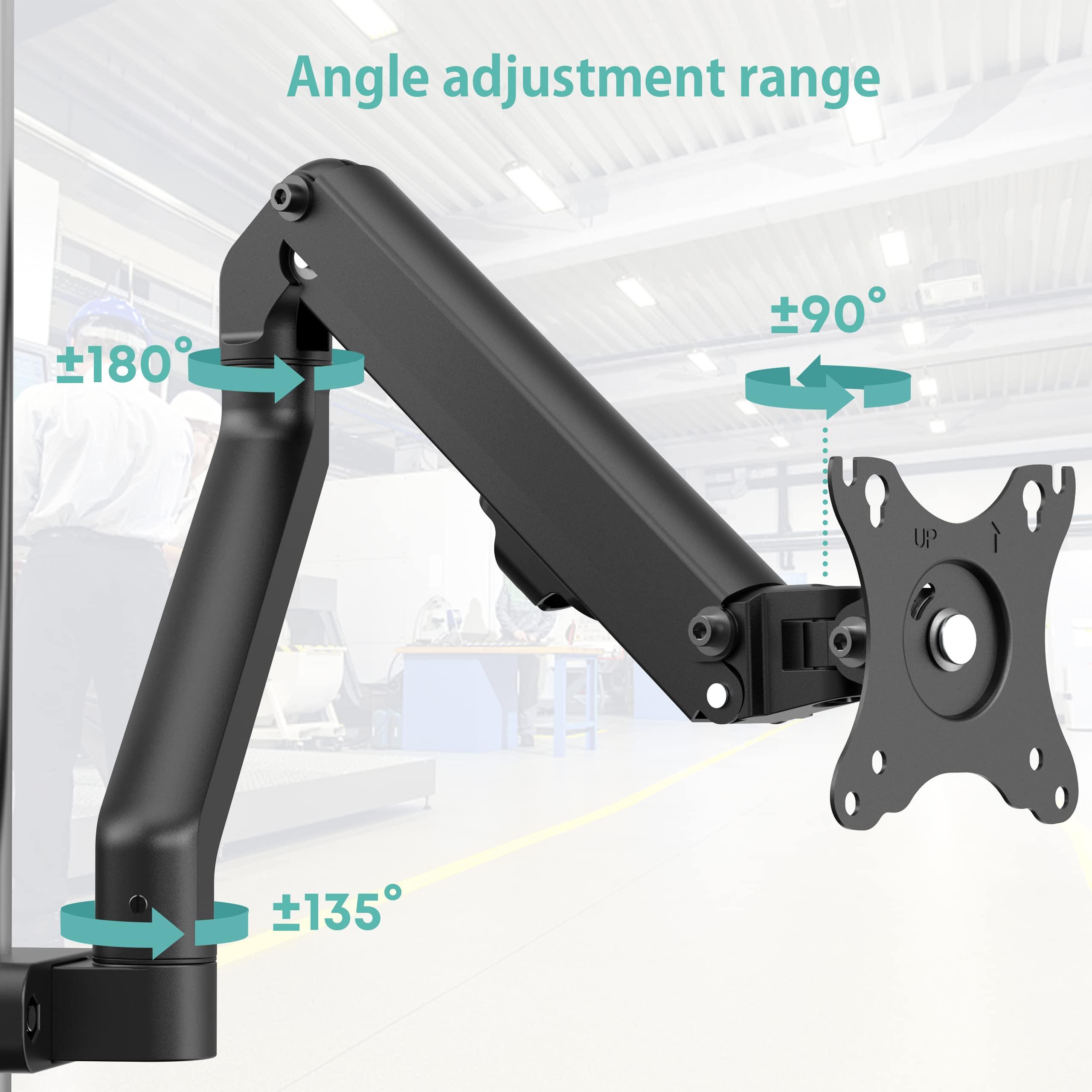 WORLDLIFT WORLDLIFT Height Adjustable Pole Mount Monitor Arm for 17"-27" Screens with Mechanical Spring, VESA 75x75 and 100x100 - Holds up to 15.4 lbs
