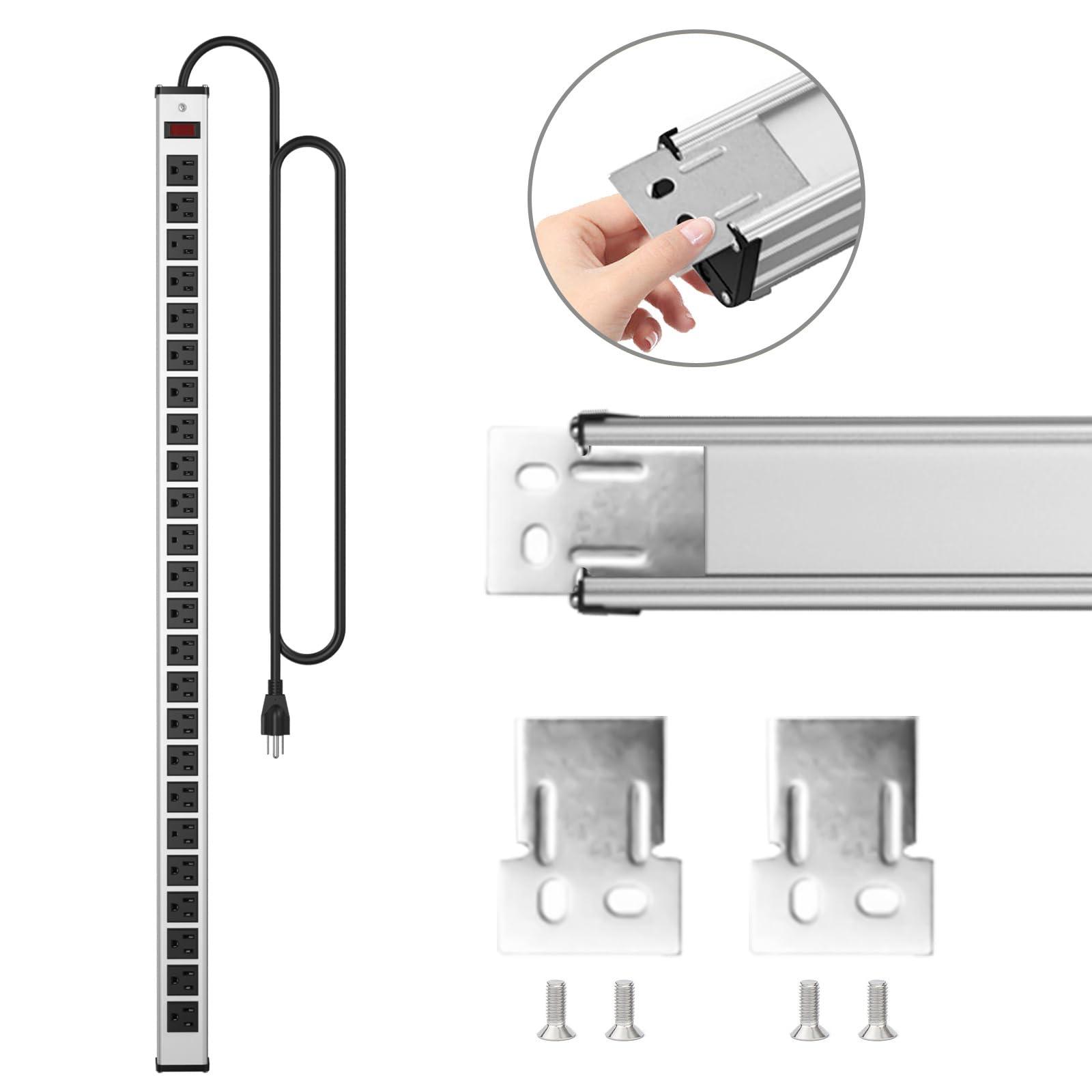 oviitech 24 Outlets Extra Long Power Strip,Heavy Duty Metal Socket Power Strip,Metal Power Strip with 15-Foot Extension Power Cord,ETL Certified