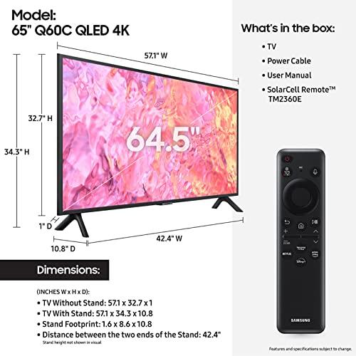 SAMSUNG SAMSUNG 65-Inch Class QLED 4K Q60C Series Quantum HDR, Dual LED, Object Tracking Sound Lite, Q-Symphony, Motion Xcelerator, Gaming Hub, Smart TV with Alexa Built-in (QN65Q60C, 2023 Model),Titan Gray