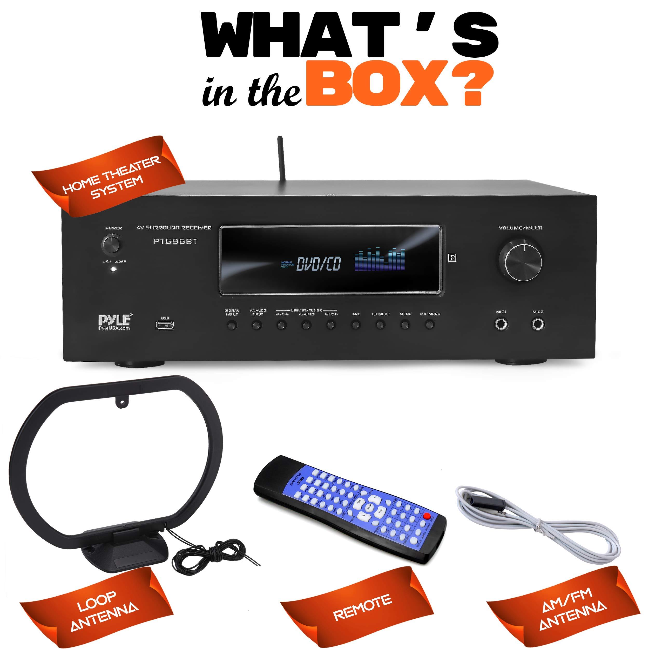 Pyle Pyle 1000W Bluetooth Home Theater Receiver - 5.2 Channel Surround Sound Stereo Amplifier System with 4K Ultra HD, 3D Video & Blu-Ray Video Pass-Through Support, HDMI/MP3/USB/AM/FM Radio, Black