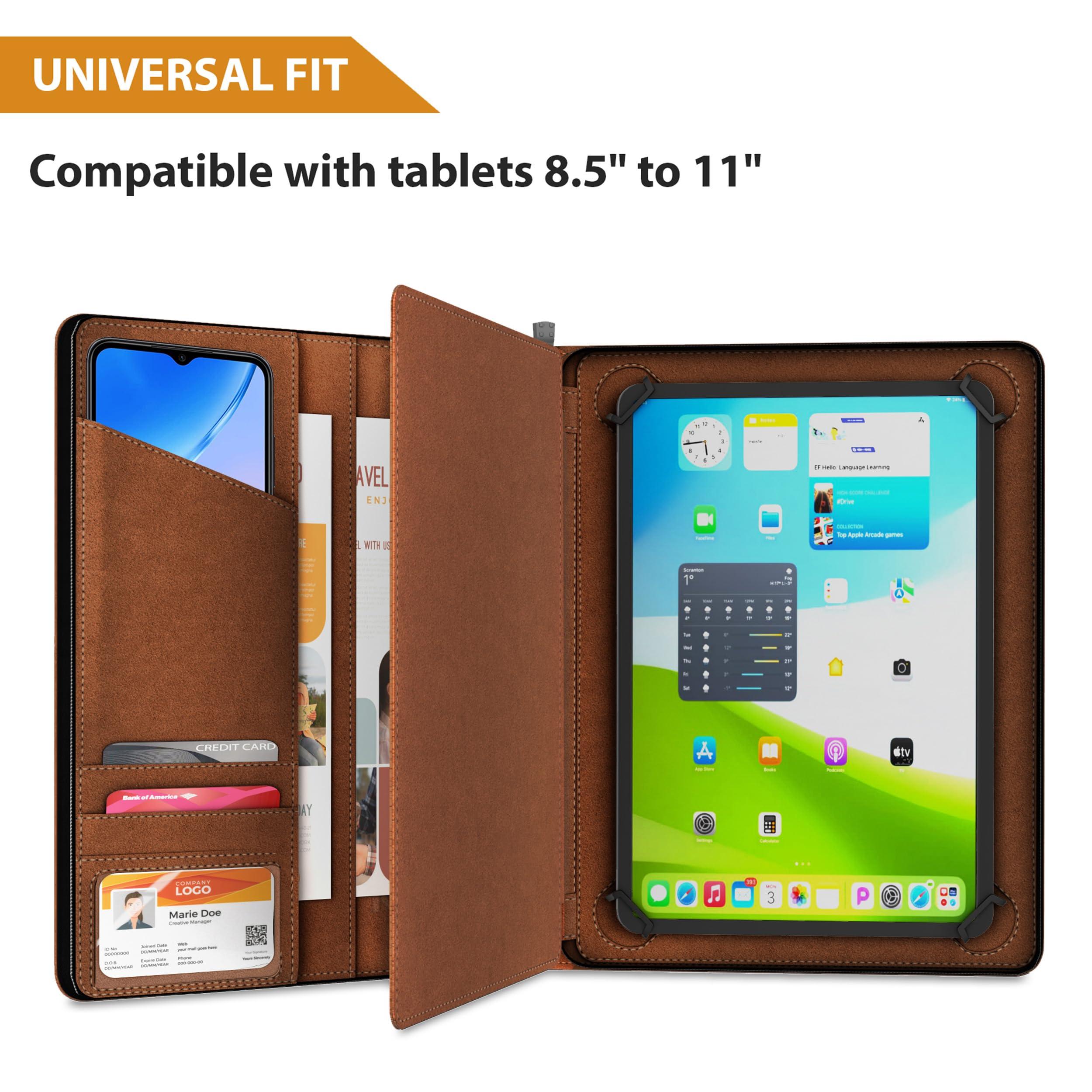 KHOMO KHOMO Universal Padfolio Case - Portfolio Organizer for Tablet 8.5 up to 11 inch –PU Leather Notebook Pad Holder Folder for iPad, Air, Pro & Others
