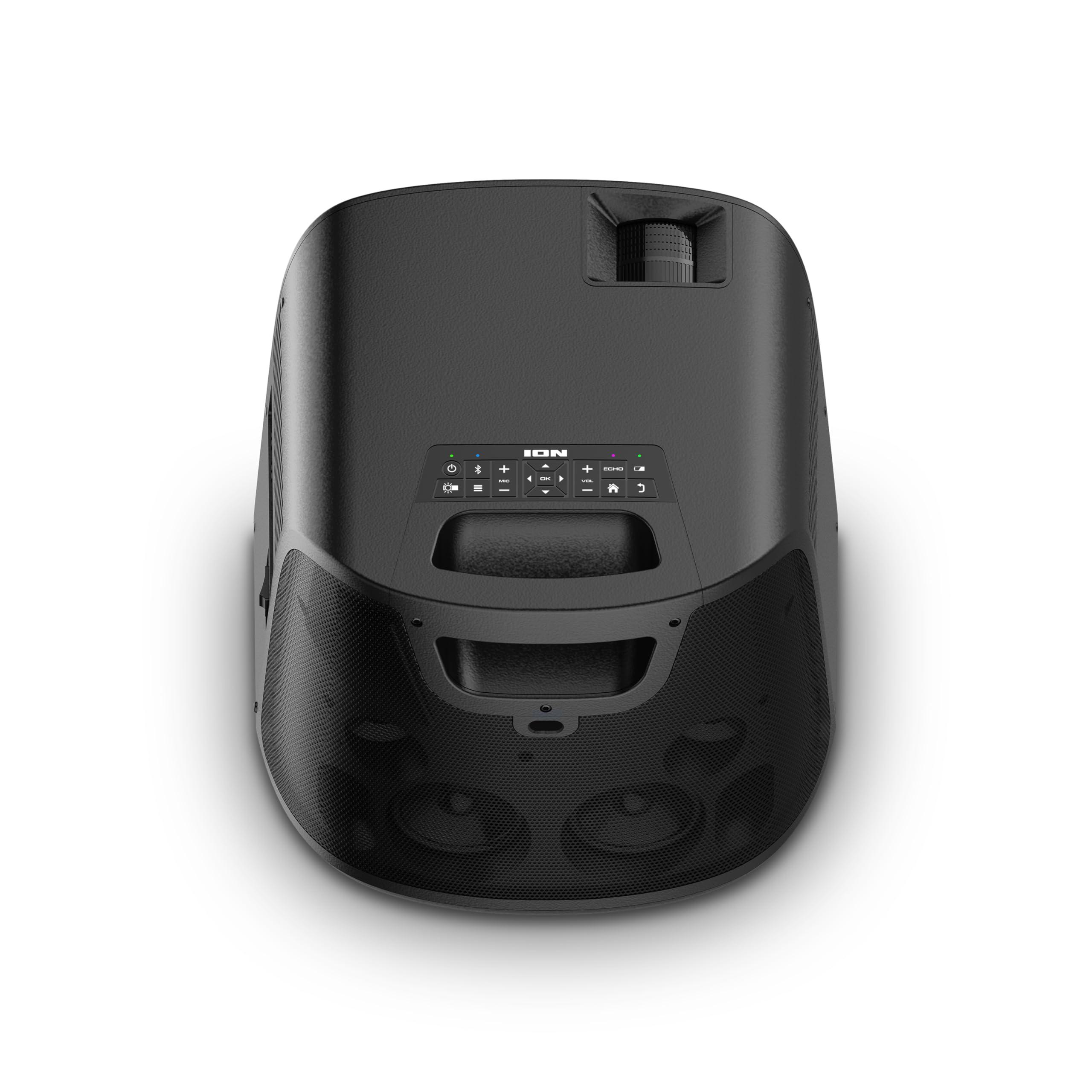 ION ION Portable Outdoor LED Projector with 70W Speakers, Bluetooth, Rechargeable Battery, Mic, USB and HDMI Connections, 720P HD