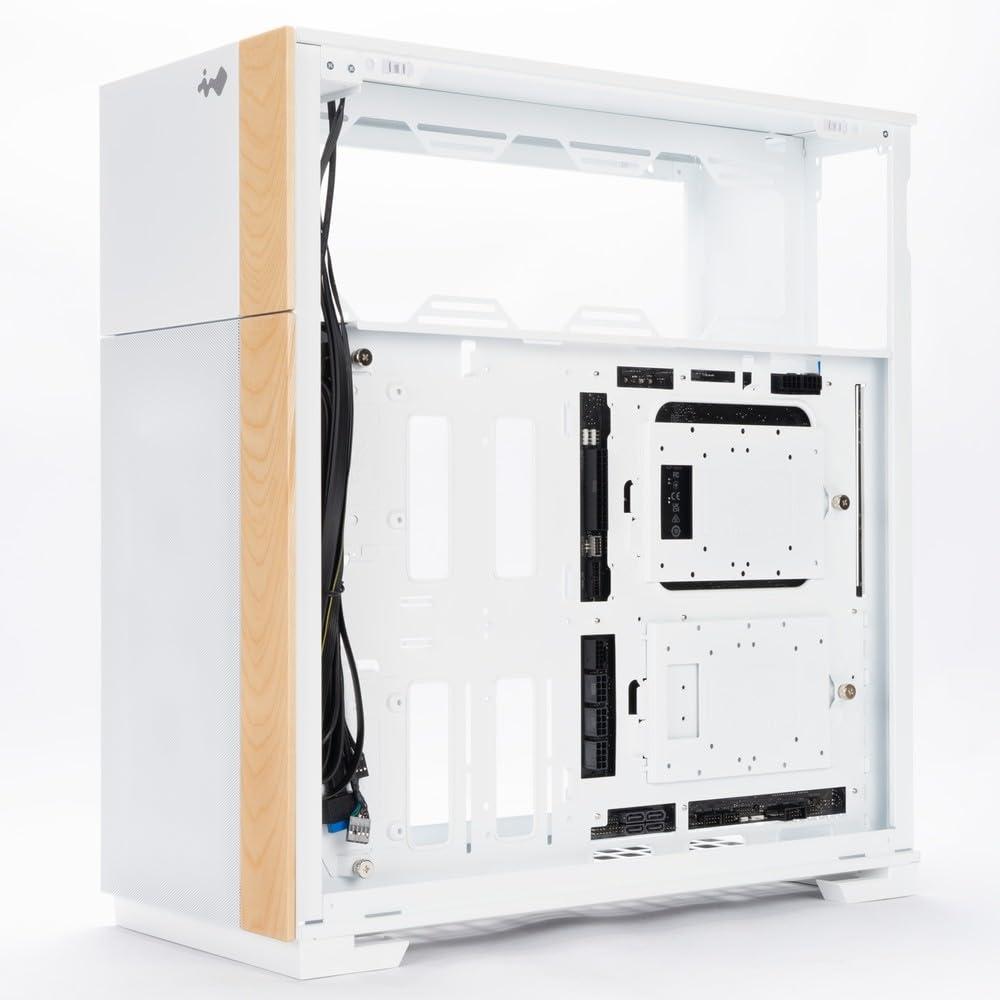 IN WIN InWin F5 White E-ATX Full Tower Computer Case with Customizable Wooden Front Modular Bezels, Tempered Glass Panels, Ventilated Mesh Panels, and Offers Back Connect ATX Motherboard Support