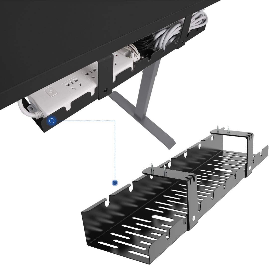 FLEXISPOT FLEXISPOT Under Desk Cable Management Tray, Metal Raceway Wires Cable Tidy Organizer, Office and Home Cable Tray Use for Standing Desk (Black)