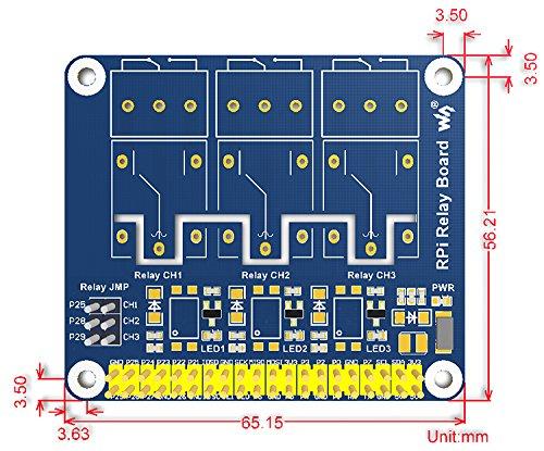 waveshare for Raspberry Pi Power Relay Board Expansion Board Module Three Channel(3-ch) for Raspberry Pi A+/B+/2B/3B/3B+/4B Loads up to 250VAC/5A,30VDC/5A