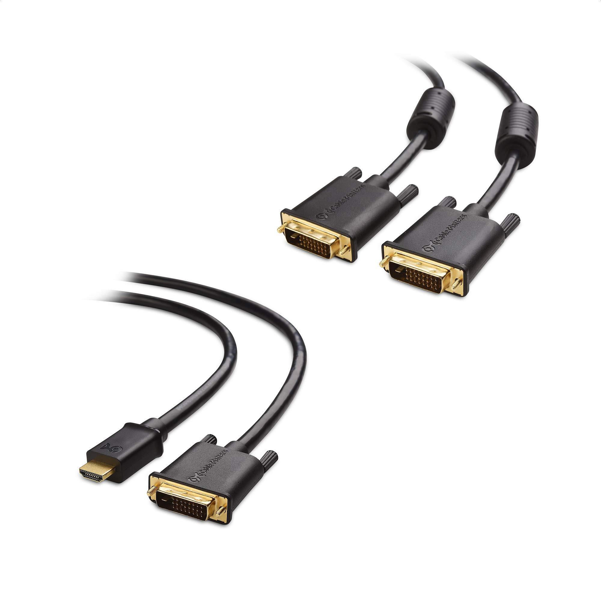 Cable Matters Cable Matters DVI to DVI Cable with Ferrites (DVI Dual Link Cable) 6 Feet & CL3-Rated Bi-Directional HDMI to DVI Cable (DVI to HDMI)