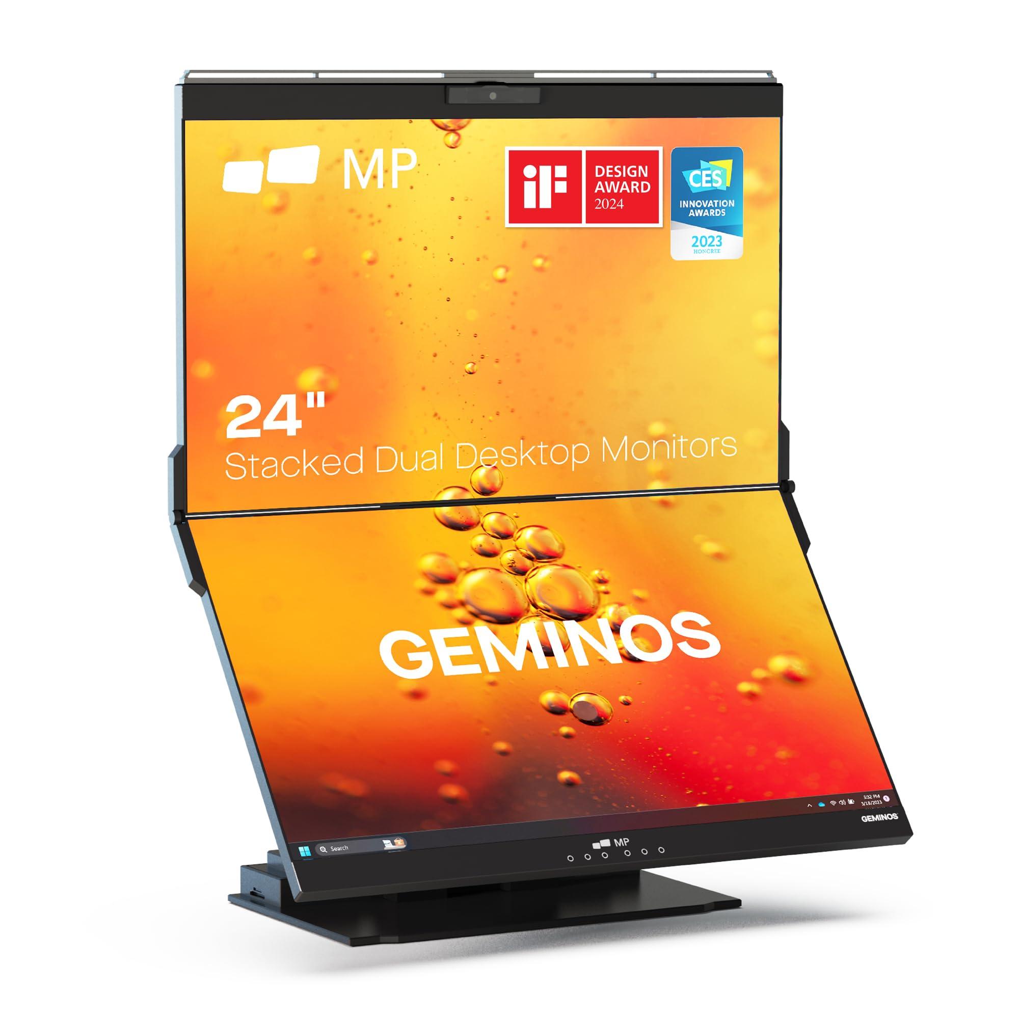 MP Mobile Pixels Geminos, Dual 24" IPS Stacked Computer Monitors with 65W USB-C Charging, with Adjustable Viewing Angle and 1080p Webcam and 3W Speakers, Multiport Docking Station (Desktop Monitor)