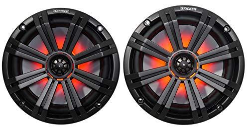 KICKER (1) Pair Kicker 45KM84L 8\" 600 Watt Boat Speakers LED\'s KM8 Bundle with (1) Rockville DMAC80B Dual 7.7\" Wakeboard Tower Speaker Enclosure and (1) 1.75\" Compatible with Polaris RZR Speakers (3 Items)