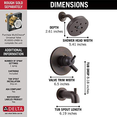 DELTA FAUCET Delta Faucet Trinsic 17 Series Dual-Function Tub and Shower Trim Kit, Shower Faucet, Single-Spray H2Okinetic Shower Head, Venetian Bronze T17459-RB (Valve Not Included)