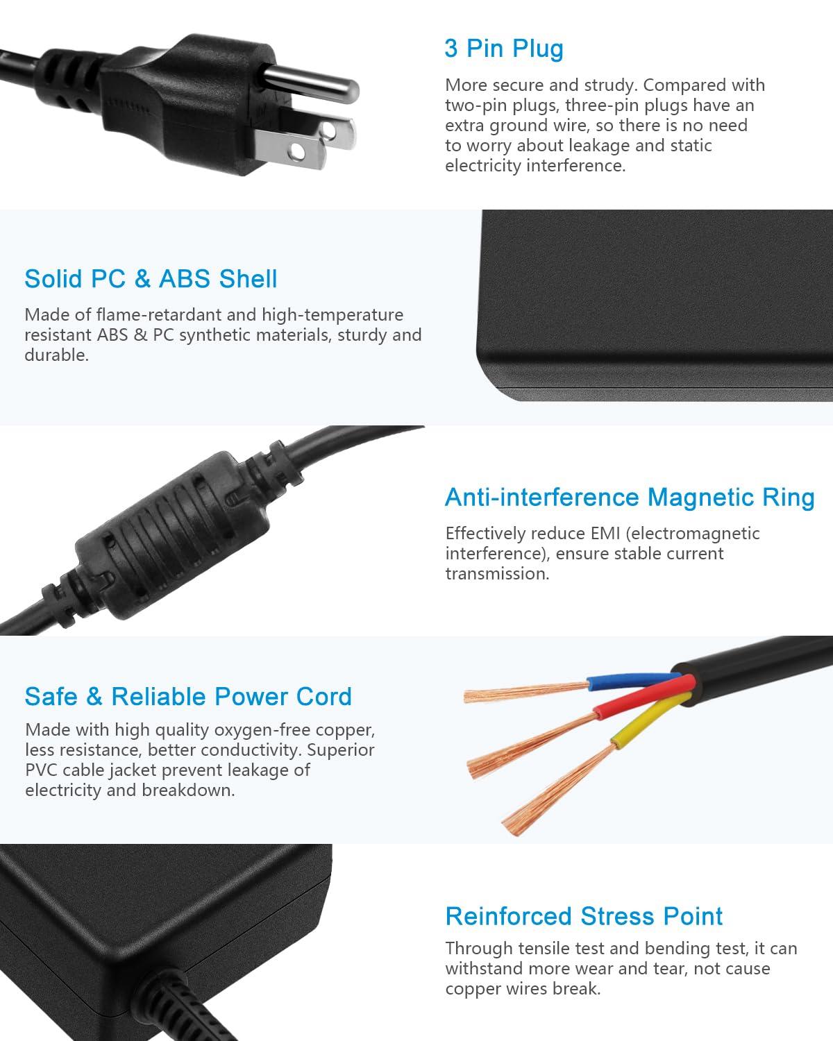 ALITOVE for LG Monitor Power Cord 19V Power Supply for LG Electronics 19" 20" 22" 23" 24" 27" 32" LED LCD HD TV Widescreen AC Adapter Replacement, 8.85ft 65W 6.5mm x 4.4mm DC Plug