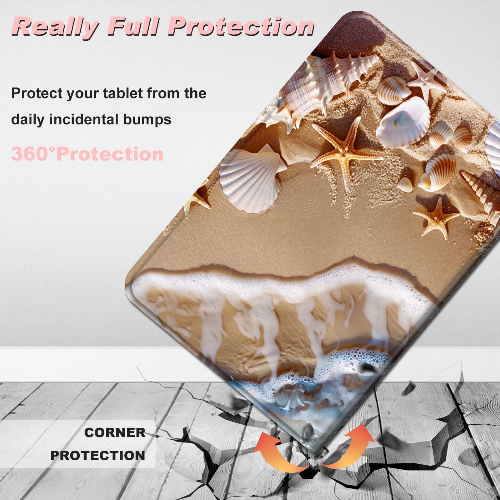 Mxfdegf Case for Samsung Galaxy Tab E 9.6 (SM-T560/T561/T567V),Slim Lightweight Smart Shell Stand Cover with Auto Wake/Sleep Case for 9.6" Samsung Galaxy Tab E 9.6 T560 Tablet,Seashells Starfishes Beach