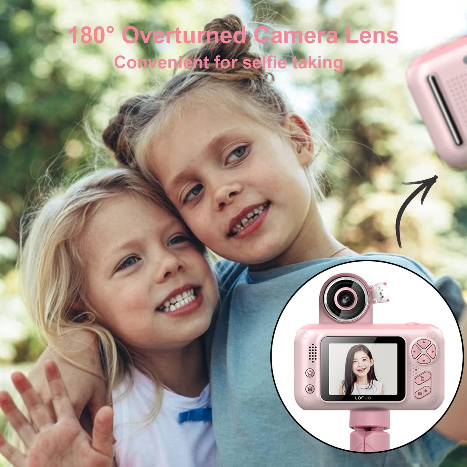 Andoer Andoer 1080P Kids Digital Camera Mini Video Camera for Kids 40MP 2.4 Inch IPS Screen 180 Rotatable Lens Cute Photo Frames Fun Games with Neck Strap Mini Desktop 32GB Tripod Birthday for Boys Girls