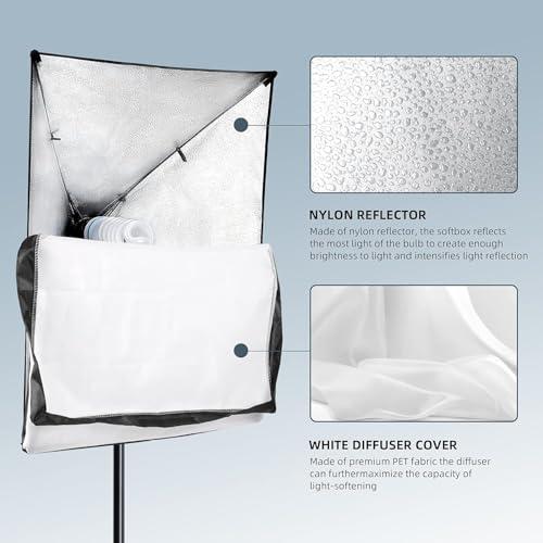 AQIRUI Aqirui Softbox Lighting Kit Photography Studio Light with 2 x 85W 5500K E27 Bulbs 2 x 20"x 28" Reflector Photo Equipment for YouTube Filming Product Portraits and Video