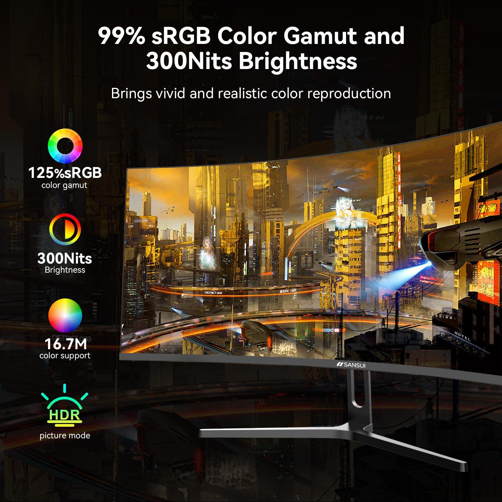 SANSUI SANSUI 32 Inch Curved 240Hz Gaming Monitor High Refresh Rate, FHD 1080P Gaming PC Monitor HDMI 2.12, DP 1.42, Curved 1500R, 1ms(OD), HDR, VESA Compatible (ES-G32C3F One DP Cable Included)