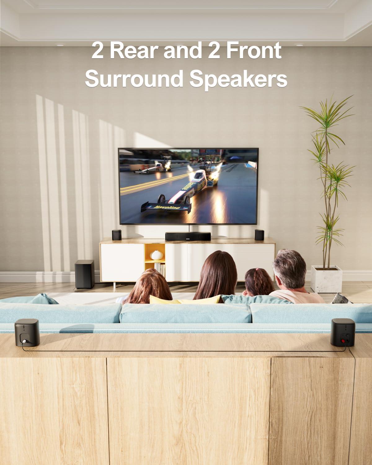 ULTIMEA ULTIMEA 7.1ch Virtual Surround Sound Bar, Sound Bar for Smart TV with 4 Surround Speakers, Peak Power 330W, Surround Sound System for TV, App Control, TV Soundbar with Subwoofer, Opt/AUX/BT, Aura A40