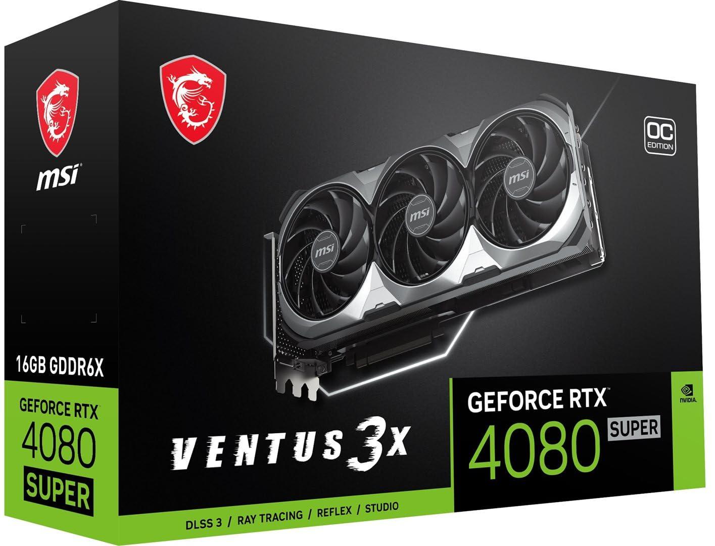 MSI MSI GeForce RTX 4080 Super 16GB Ventus 3X OC Graphics Card - 16 GB GDDR6X (23Gbps / 256 Bits), PCIe 4.0-3 x Fans TORX 4.0 - HDMI 2.1a, DisplayPort 1.4a
