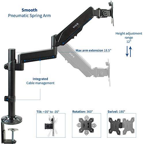 VIVO VIVO Heavy Duty Articulating Single Pneumatic Spring Arm Desk Mount, Fits Standard and Large Ultrawide 17 to 35 inch Monitor, Maximum VESA 200x100 with Reinforcement Bracket for Thin, Glass Table Tops